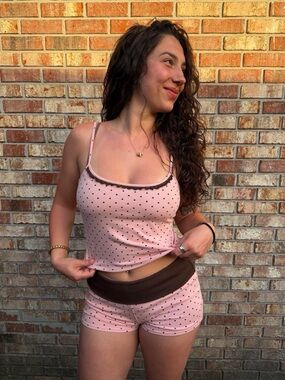 Women’s Pink Polka Dot Cami & Short Set